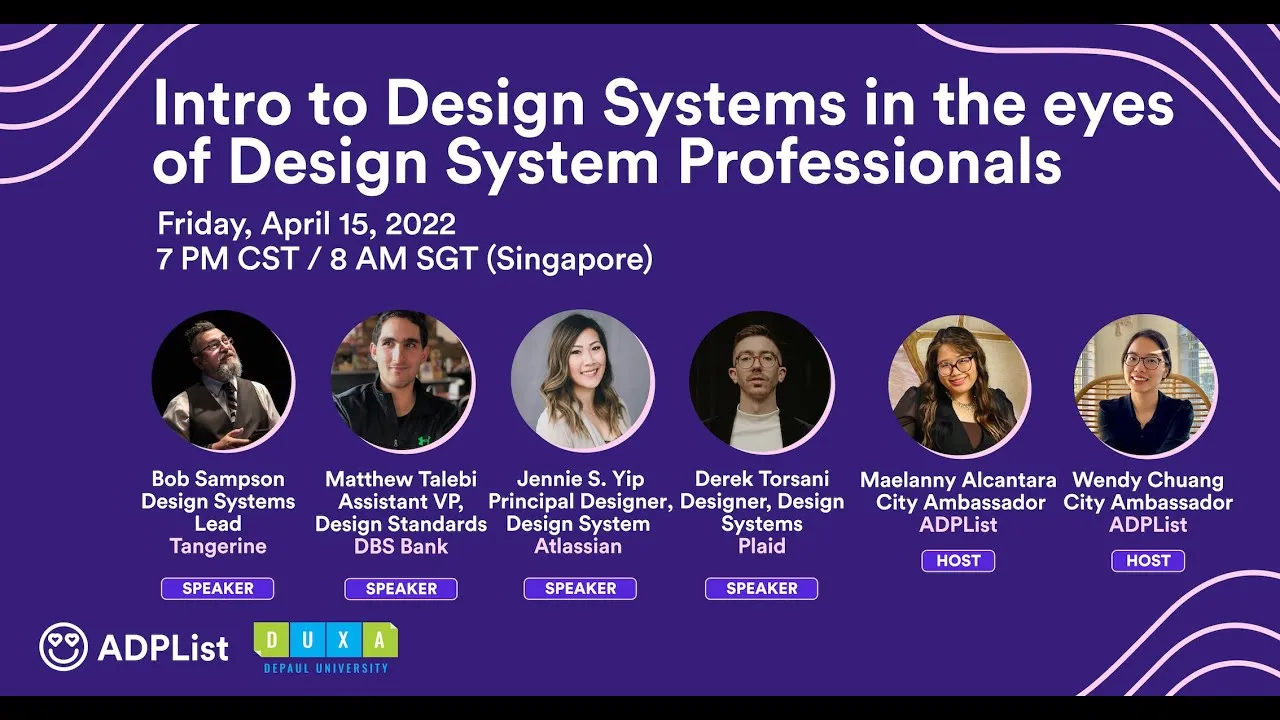 Intro to Design Systems Panel | ADPList x DUXA
